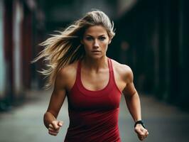 dynamisch fotograaf van vrouw atleet ai generatief foto