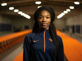 dynamisch fotograaf van vrouw atleet ai generatief foto