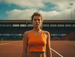 dynamisch fotograaf van vrouw atleet ai generatief foto