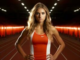 dynamisch fotograaf van vrouw atleet ai generatief foto