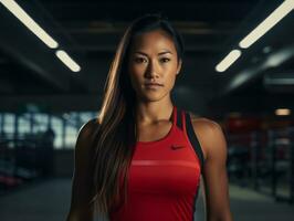 dynamisch fotograaf van vrouw atleet ai generatief foto