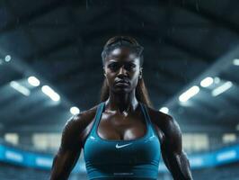 dynamisch fotograaf van vrouw atleet ai generatief foto