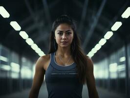 dynamisch fotograaf van vrouw atleet ai generatief foto