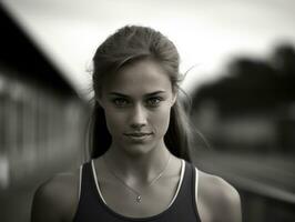 dynamisch fotograaf van vrouw atleet ai generatief foto