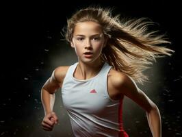 dynamisch fotograaf van vrouw atleet ai generatief foto