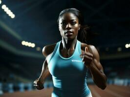 dynamisch fotograaf van vrouw atleet ai generatief foto