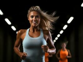 dynamisch fotograaf van vrouw atleet ai generatief foto