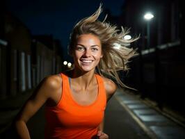 dynamisch fotograaf van vrouw atleet ai generatief foto