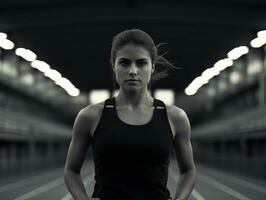 dynamisch fotograaf van vrouw atleet ai generatief foto