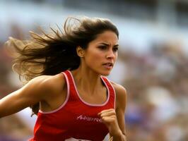 dynamisch fotograaf van vrouw atleet ai generatief foto