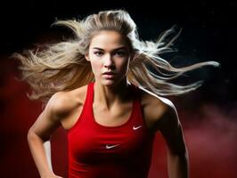 dynamisch fotograaf van vrouw atleet ai generatief foto