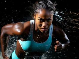 dynamisch fotograaf van vrouw atleet ai generatief foto