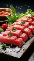 tonijn. roodachtig roze vlees, ideaal voor sushi en grillen foto