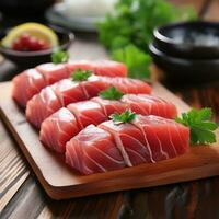 tonijn. roodachtig roze vlees, ideaal voor sushi en grillen foto