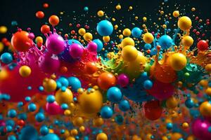 kleurrijk ballen van verf zijn vliegend in de lucht. ai-gegenereerd foto