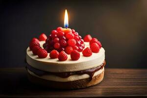 verjaardag taart met kaarsen en bessen. ai-gegenereerd foto