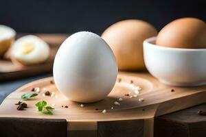 hoe naar koken een moeilijk gekookt ei. ai-gegenereerd foto