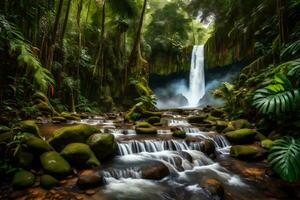 waterval in de oerwoud. ai-gegenereerd foto