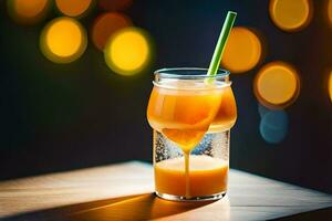 oranje sap in een glas met een rietje. ai-gegenereerd foto