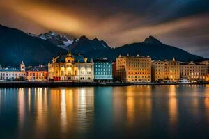 de stad van Luzern, Zwitserland Bij nacht. ai-gegenereerd foto