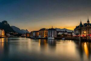 de stad van Luzern Bij zonsondergang. ai-gegenereerd foto