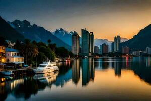 de stad van santiago, Chili, Bij zonsondergang. ai-gegenereerd foto