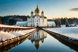 de Russisch orthodox kathedraal in de winter. ai-gegenereerd foto