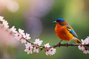 foto behang de lucht, bloemen, vogels, lente, de vogel, lente, de vogel,. ai-gegenereerd