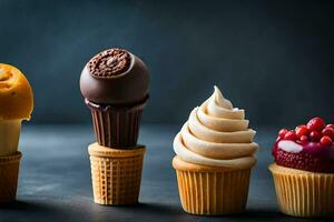 een rij van cupcakes met verschillend smaken. ai-gegenereerd foto