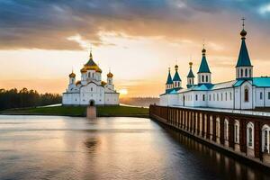 de het kremlin en de het kremlin kathedraal Bij zonsondergang. ai-gegenereerd foto