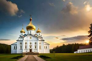 de kerk van de heilig kruis in de dorp van krasnogorsk, kras. ai-gegenereerd foto