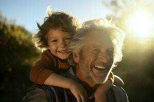 opa en zijn kleinkind. concept van gelukkig opa dag, grootouders dag. ai gegenereerd foto