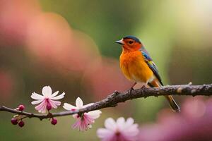 foto behang de lucht, vogel, lente, bloemen, de vogel, lente, de vogel,. ai-gegenereerd