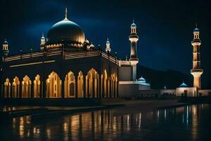 de moskee Bij nacht in muskaat, Oman. ai-gegenereerd foto