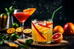 twee bril van oranje en citroen cocktails met ijs. ai-gegenereerd foto