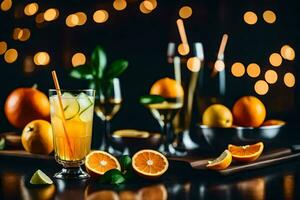 oranje sap cocktail met oranje plakjes en een rietje. ai-gegenereerd foto