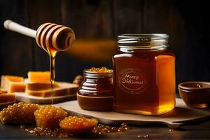honing en caviai Aan een houten tafel. ai-gegenereerd foto