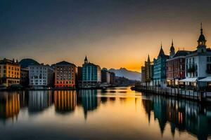 de stad van Luzern, Zwitserland, Bij zonsondergang. ai-gegenereerd foto