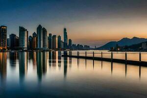 de stad horizon Bij zonsondergang in Hong. ai-gegenereerd foto