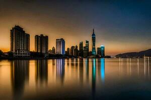 de stad horizon Bij schemer in Hong. ai-gegenereerd foto