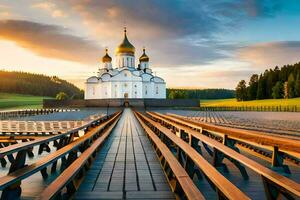 de kerk van de heilig kruis in de Russisch platteland. ai-gegenereerd foto