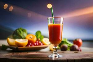 een glas van sap met fruit en groenten. ai-gegenereerd foto