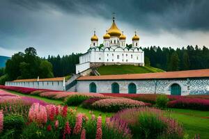 de gouden koepels van de het kremlin in de achtergrond. ai-gegenereerd foto