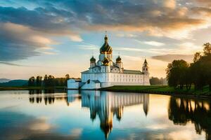 de kerk van de heilig kruis in de Russisch platteland. ai-gegenereerd foto