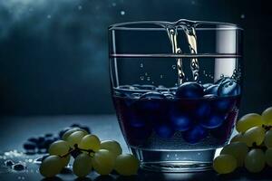 een glas van water met druiven en bosbessen. ai-gegenereerd foto