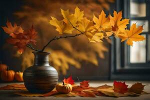 herfst bladeren in een vaas. ai-gegenereerd foto