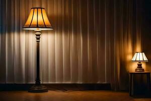 een lamp en een lamp staan in een donker kamer. ai-gegenereerd foto