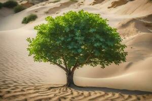 een eenzaam boom in de woestijn. ai-gegenereerd foto