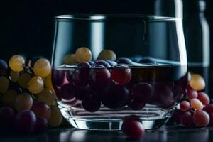 een glas van wijn met druiven in het. ai-gegenereerd foto