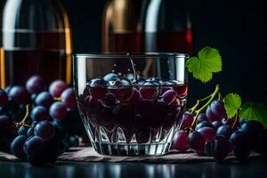 druiven en wijn in een glas. ai-gegenereerd foto